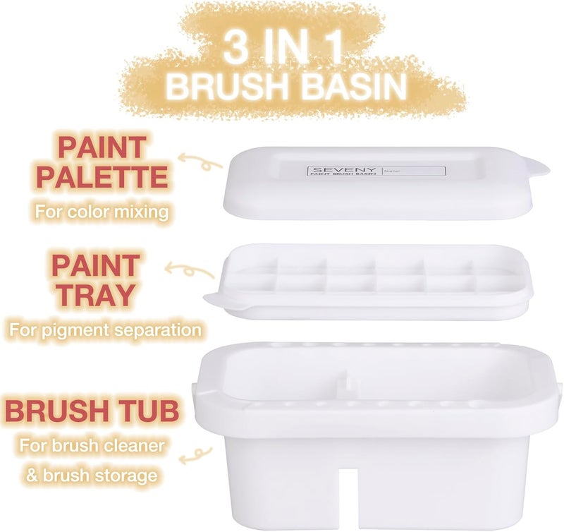 SEVENTY Paint Brush Cleaner, Paint Brush Holder and Organizers with Palette for Acrylic, Watercolor, and Water-Based Paints (White) - Image 4
